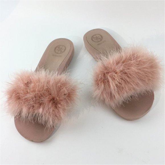 guess fur slide sandals